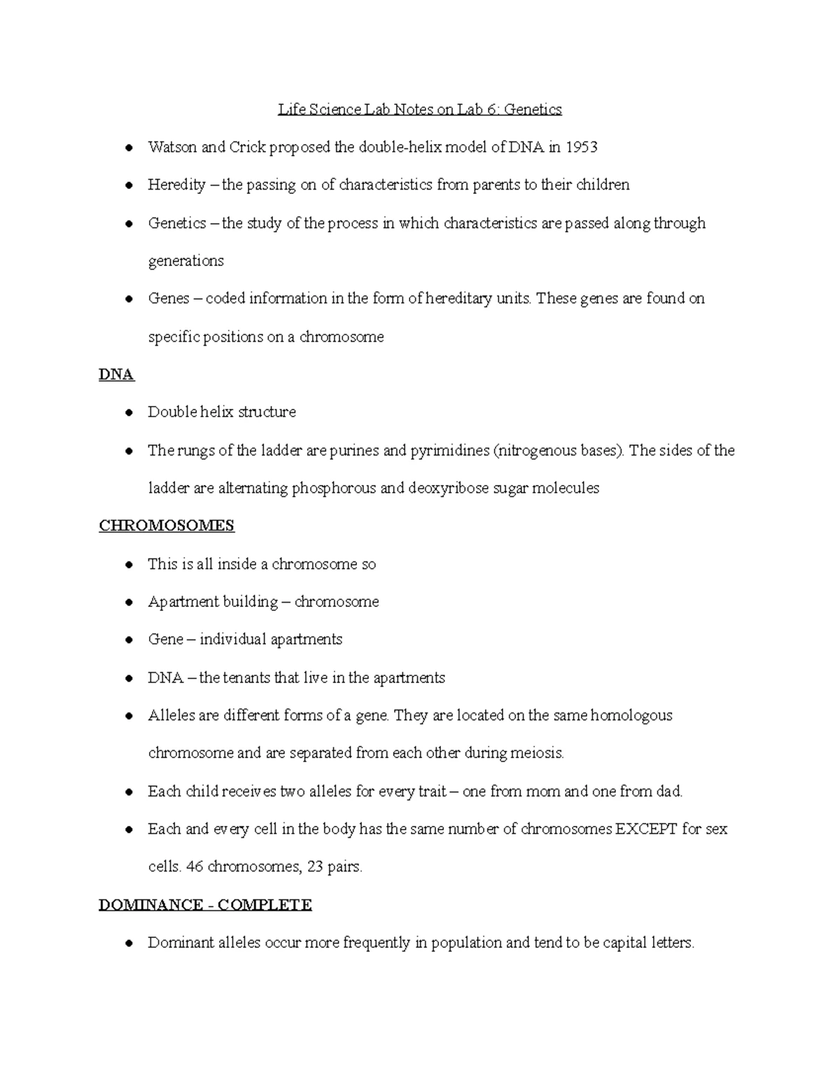 Chapter 12 - lecture notes - Biology Life Science Lab 12 Manual ...
