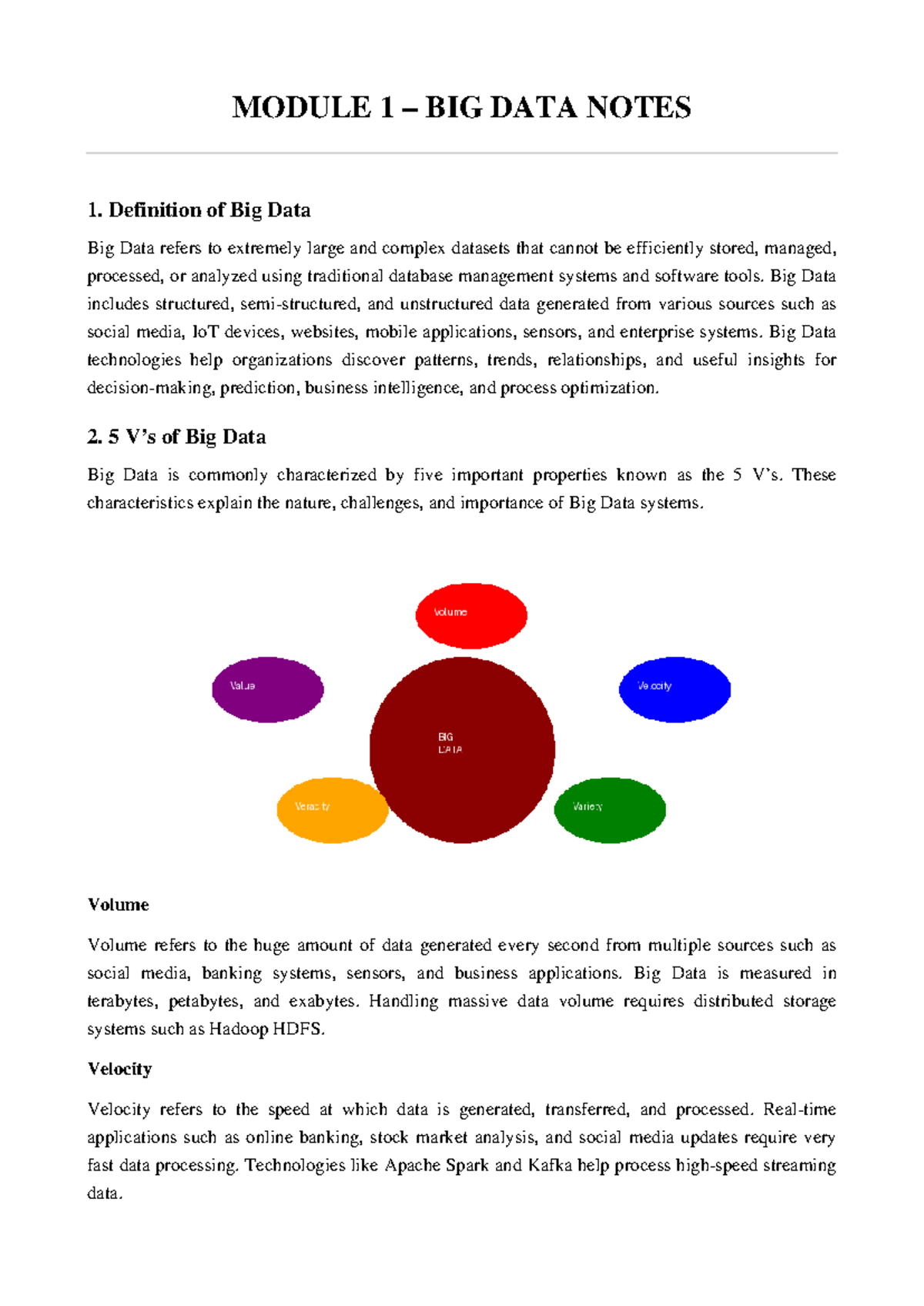 BDA-Mod1: Comprehensive Notes on Big Data Concepts and Analytics - Studocu