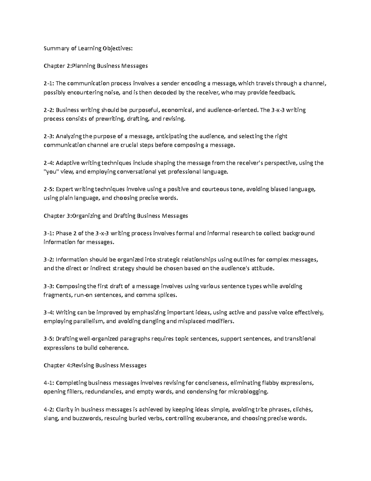 Summary of Learning Objectives hw 3 - Summary of Learning Objectives ...