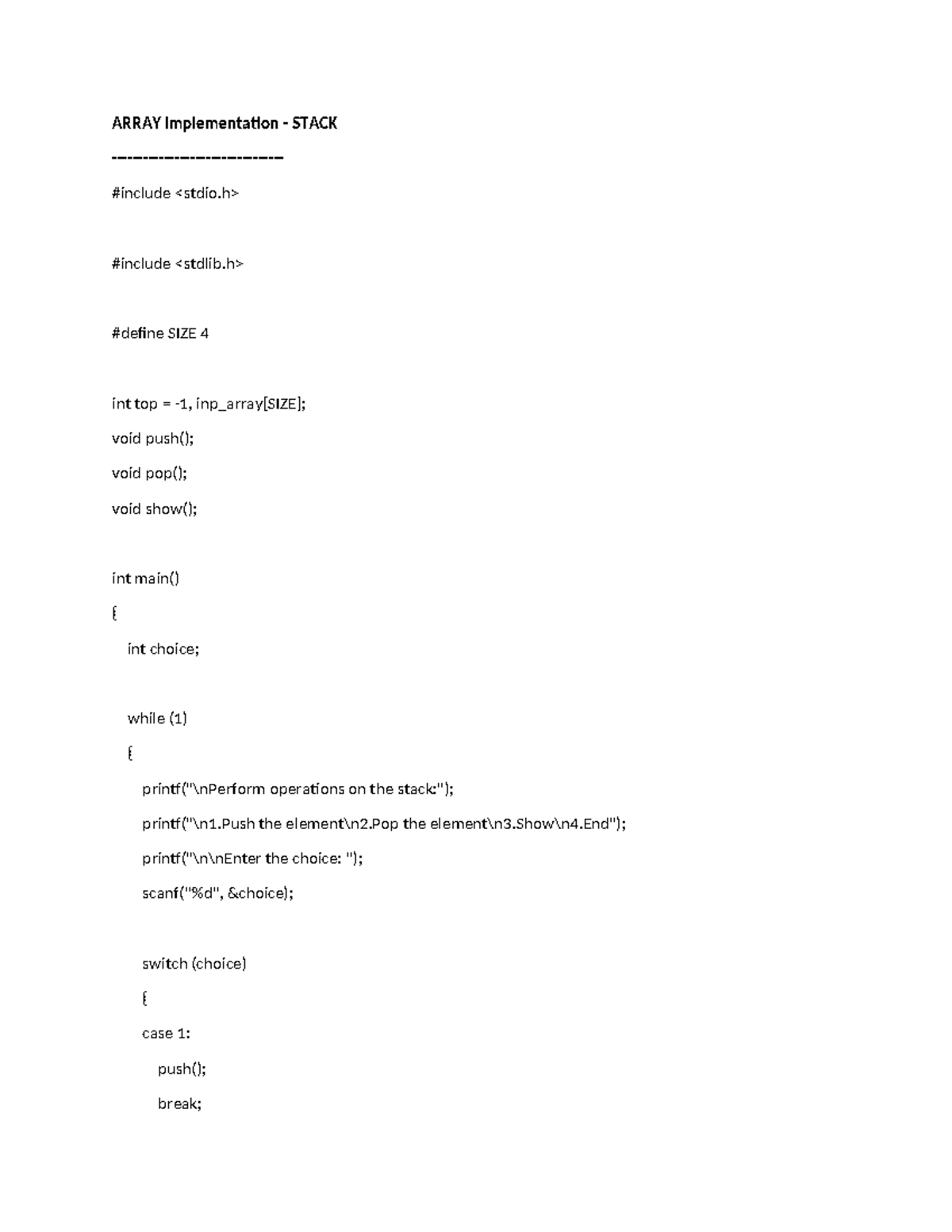 Array Implementation of Stack and Queue Operations in C - Studocu