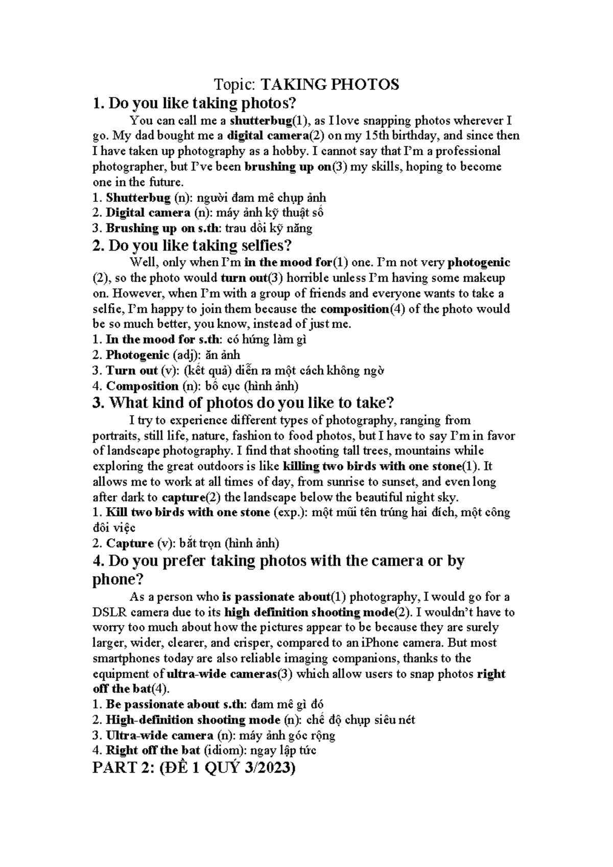 Photo - Speaking Test: Taking Photos and Memories - Studocu