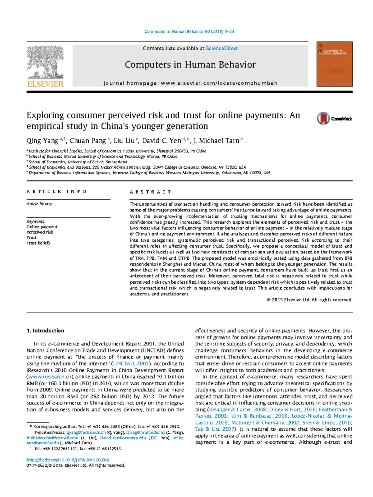 Exploring Consumer Perceived Risk and Trust in Online Payments: A Study ...