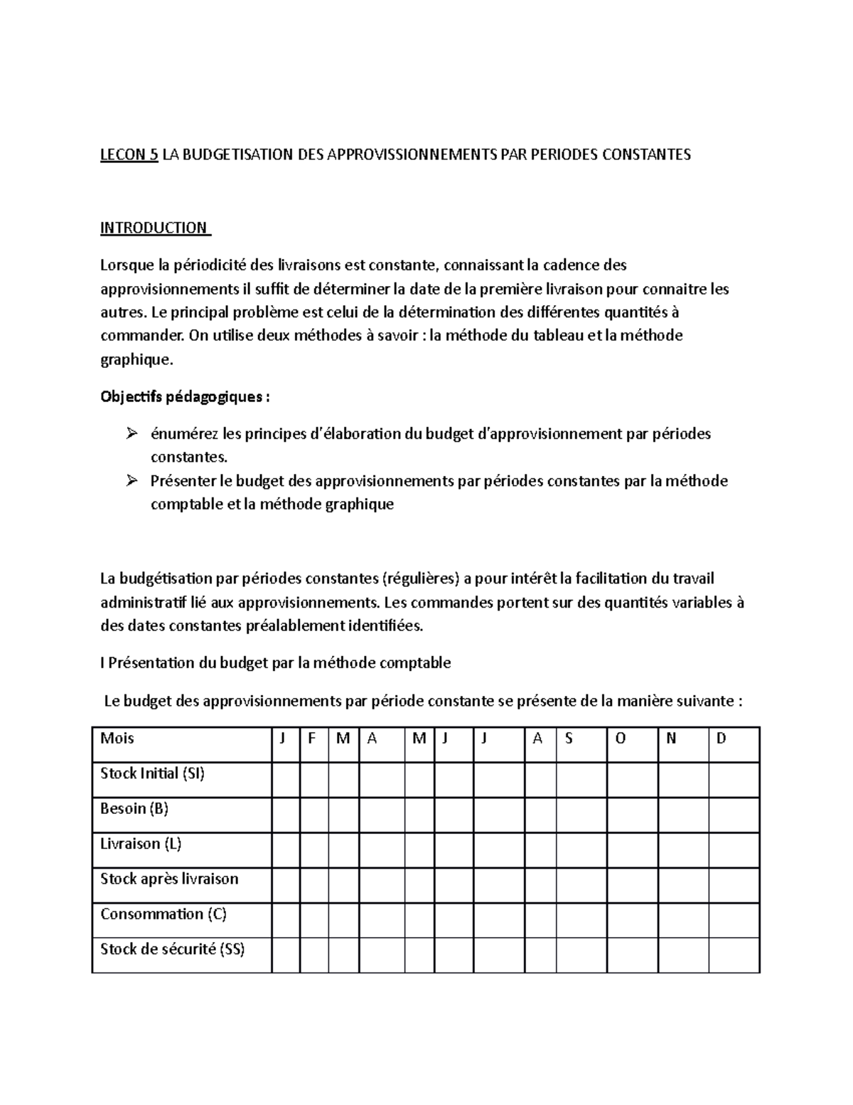 Leçon 5 BUDG Approv. par Périodes Constantes: Méthodes Comptable ...