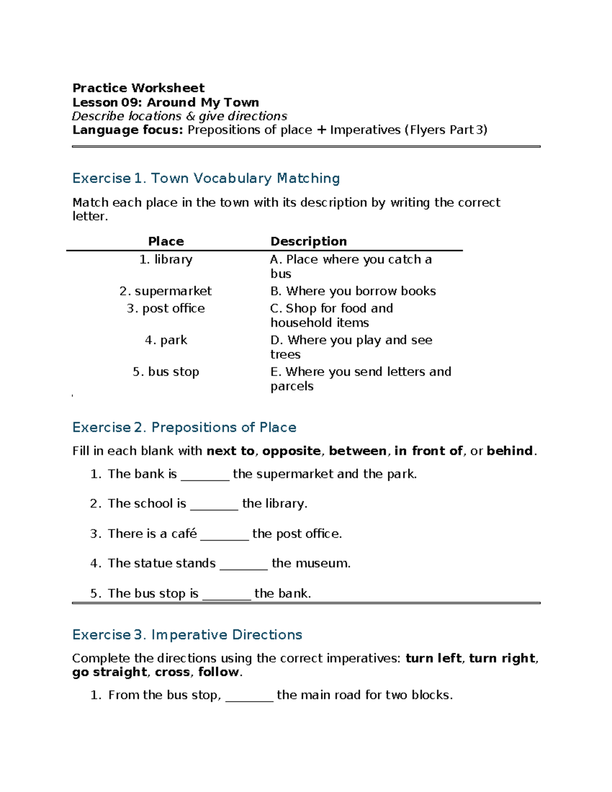 SIS - Lesson 09: Around My Town Practice Worksheet - Studocu