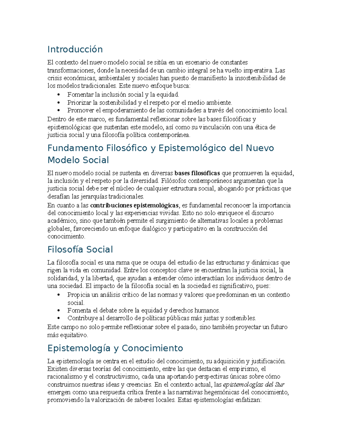 Fundamento Filosofico Y Epistemologico Del Nuevo Modelo Social
