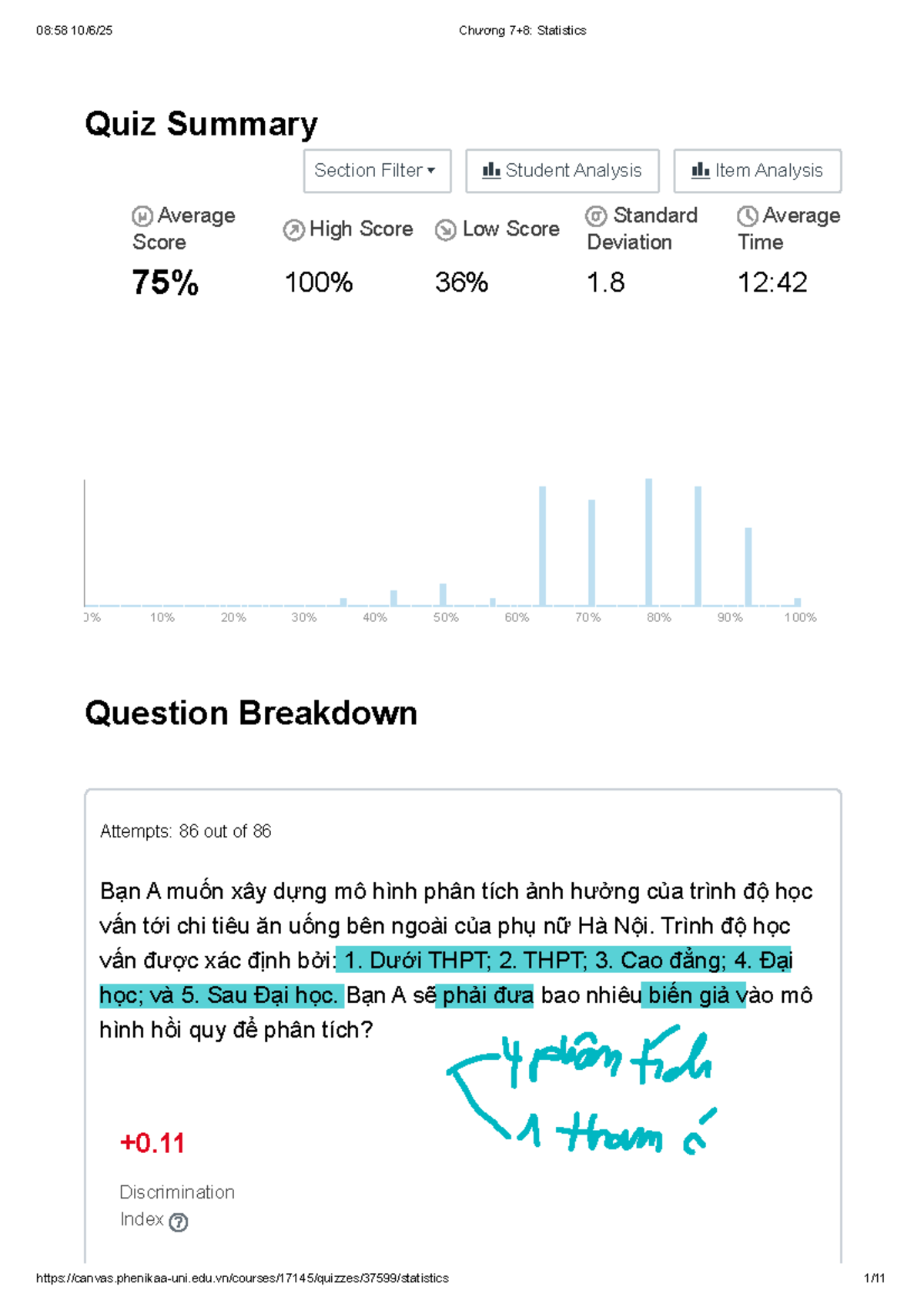 Chương 7-8 Statistics Quiz Summary & Analysis - Studocu