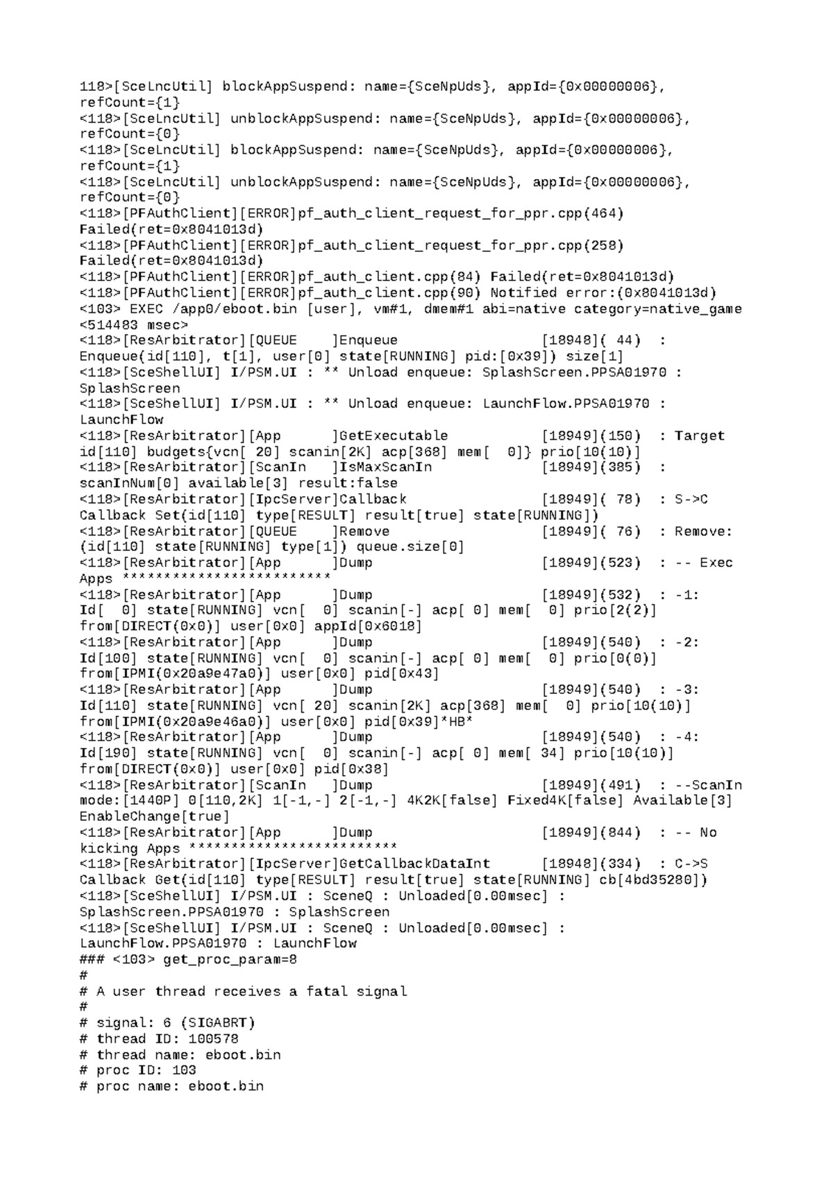 Error Log Output from Testing: App Crash and Signal Issues - Studocu