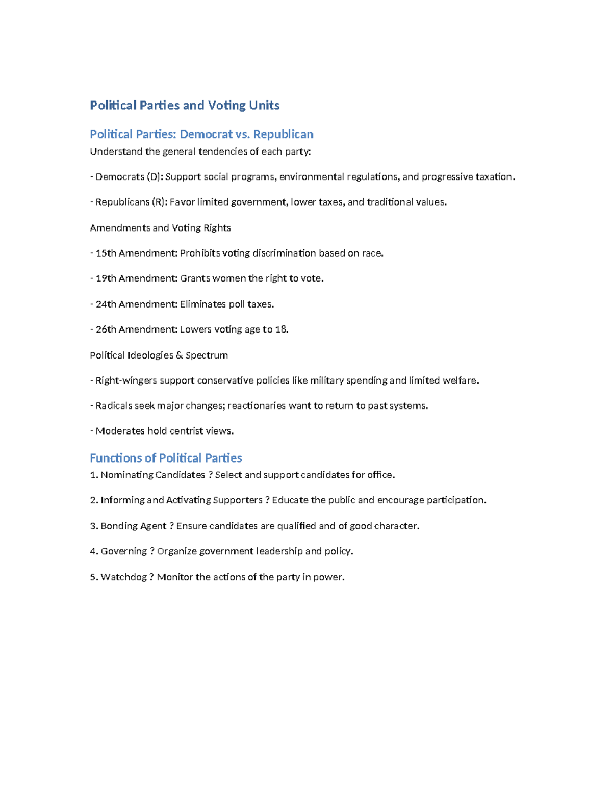 Political Parties and Voting Behavior Overview (POL 101) - Studocu