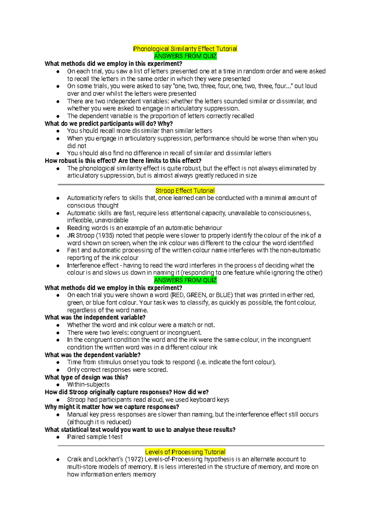 Tutorial Notes - Cognitive Processes Tutorial Notes Tutorial 1 (week 2 ...