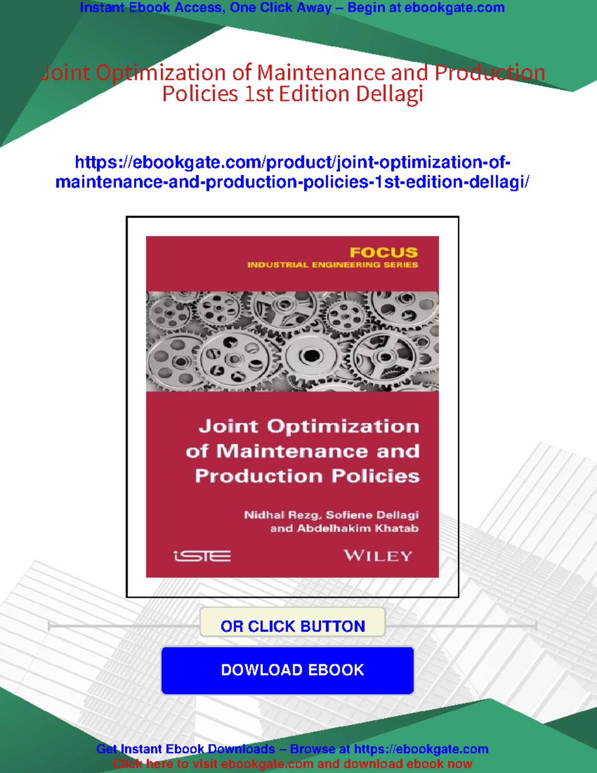 402 - Joint Optimization of Maintenance and Production Policies: 1st Ed ...