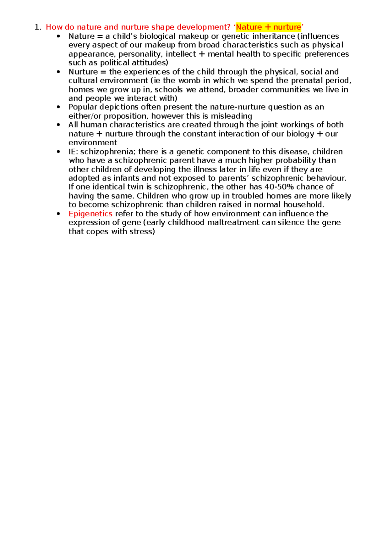 Nature & Nurture: Influences on Development - PSYC2213 - Studocu