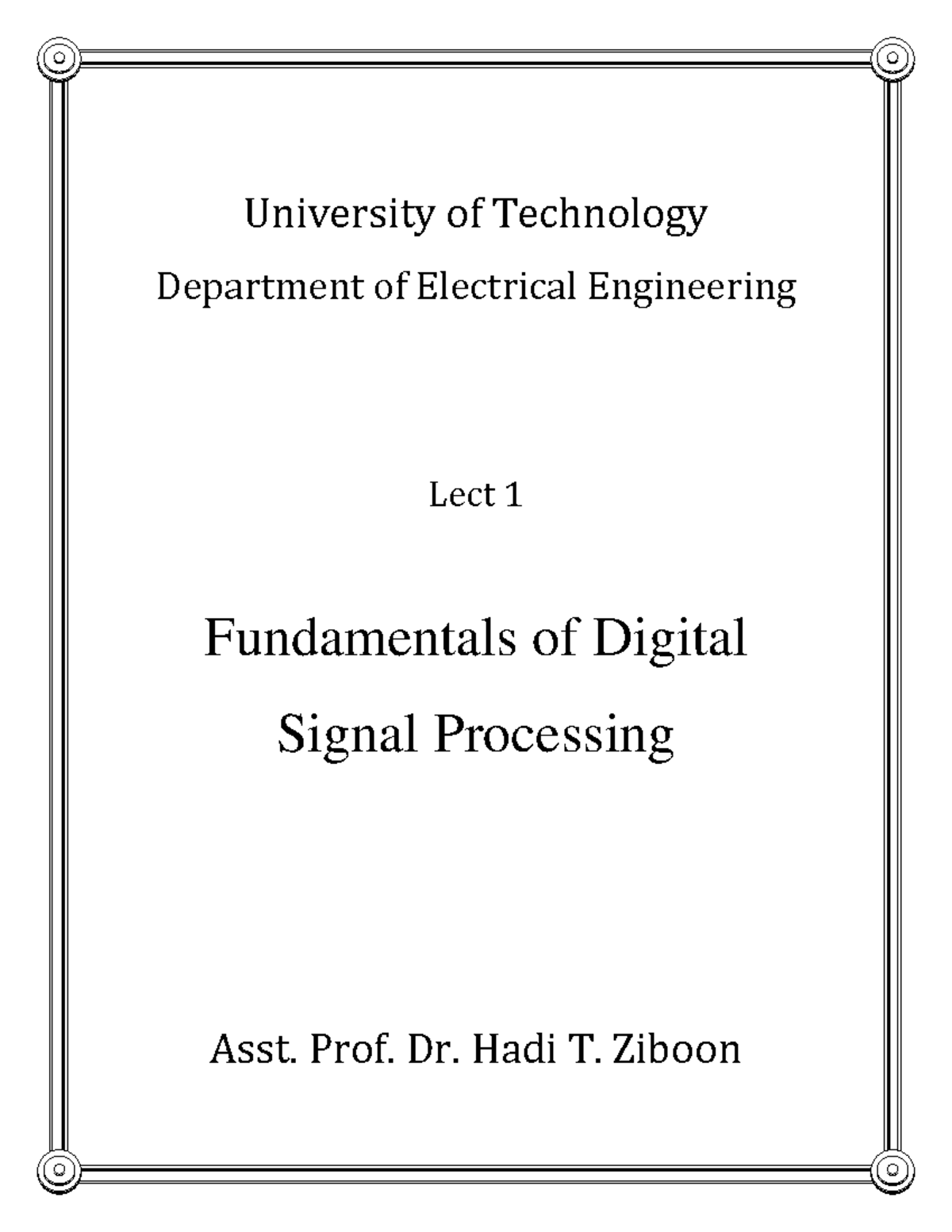Digital Signal Processing (DSP) Lecture Notes - Fundamentals and ...
