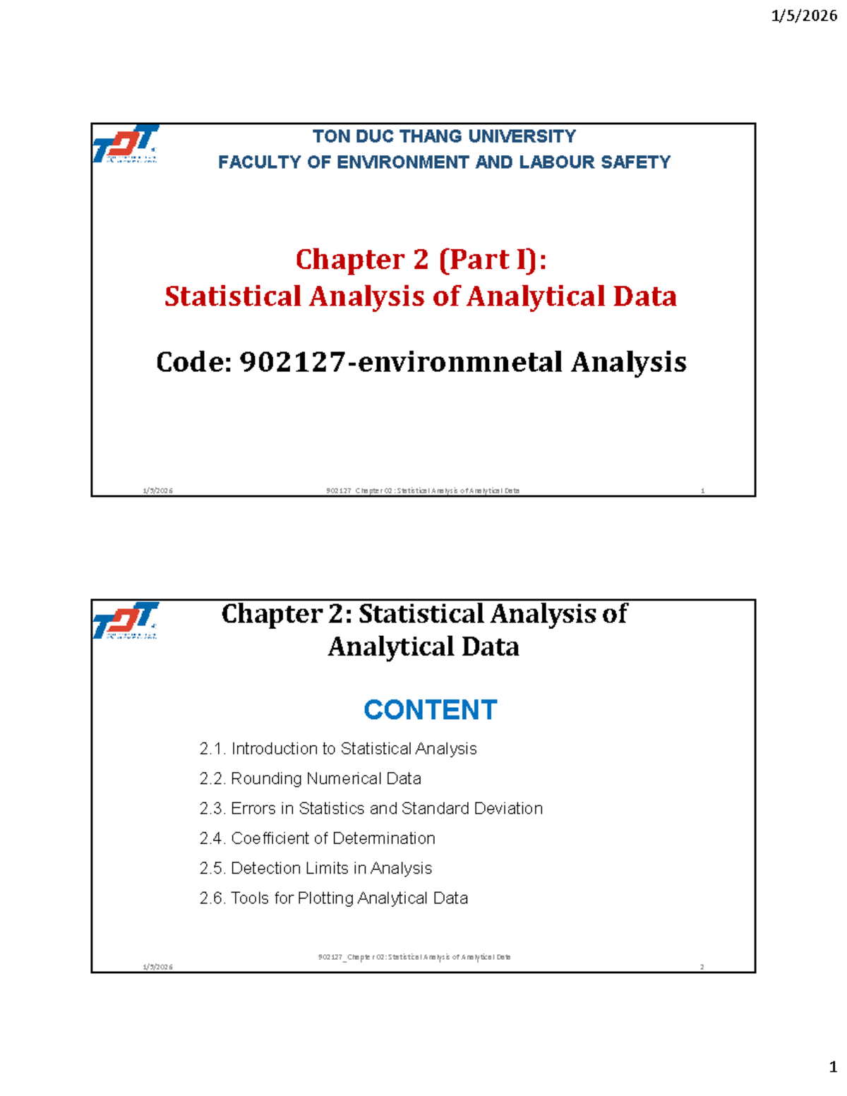 902127 - Chapter 2 - Statistical Analysis of Analytical Data - Studocu