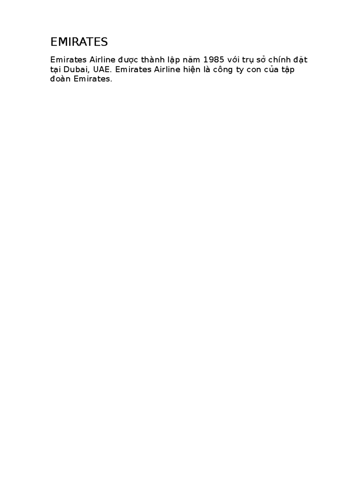 Case study Emirates - Marketing căn bản - EMIRATES Emirates Airline ...