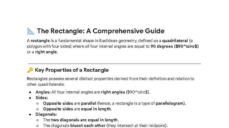 The Rectangle: Key Properties and Formulas Explained - Studocu