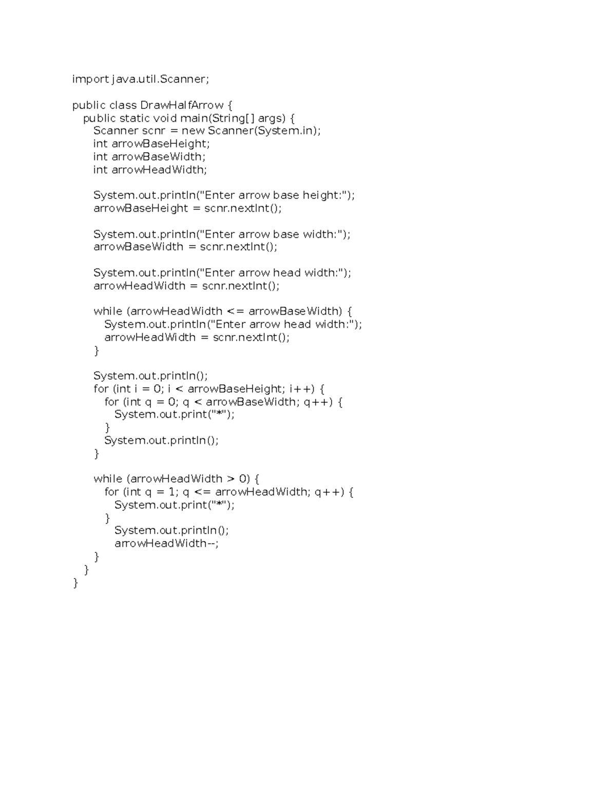 IT 145 ZyBooks - 3.35 LAB*: Program: Drawing a half arrow - import java ...