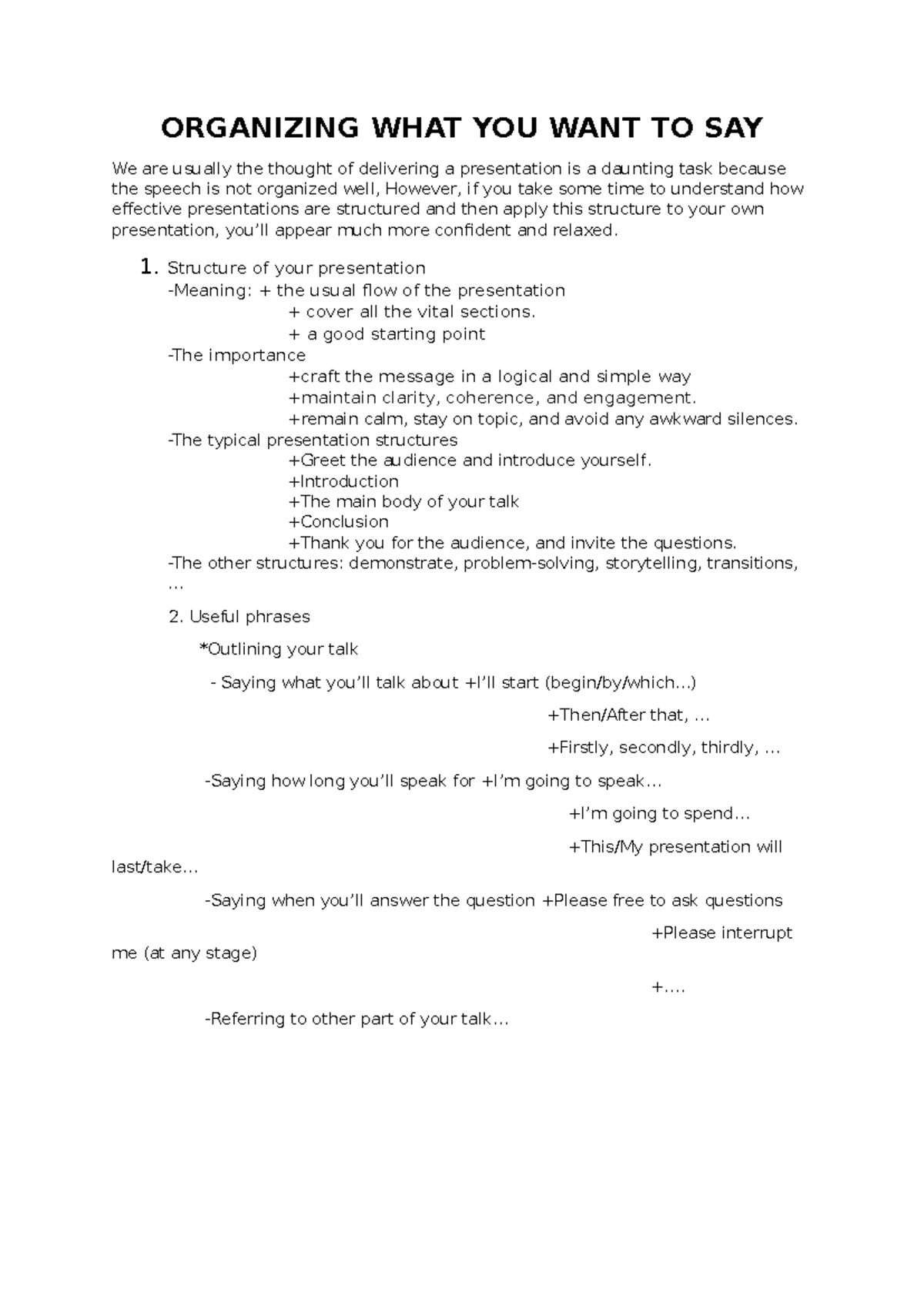 Organizing Effective Presentations: Key Structures and Tips - Studocu