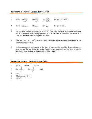 Tutorial 2 answers - Engineering Mathematics 2 - Studocu