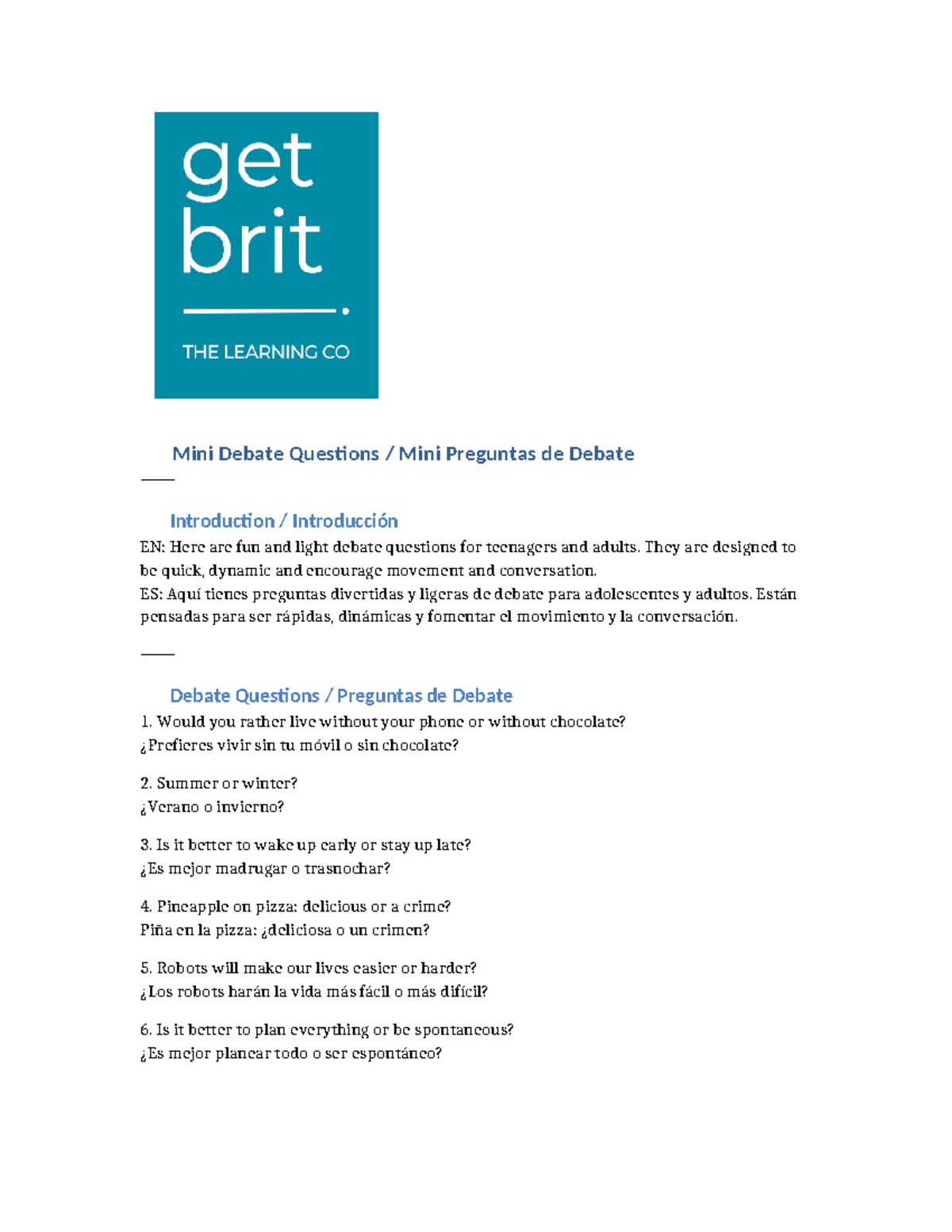 Mini Debate Questions - Fun & Engaging Topics for Teens - Studocu