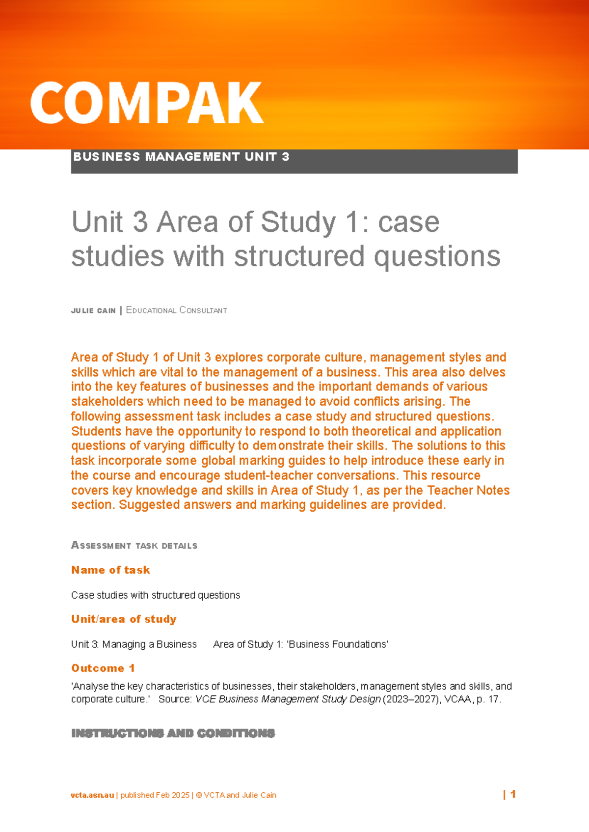 COMPAK BUSINESS MANAGEMENT UNIT 3: Case Studies & Structured Questions ...