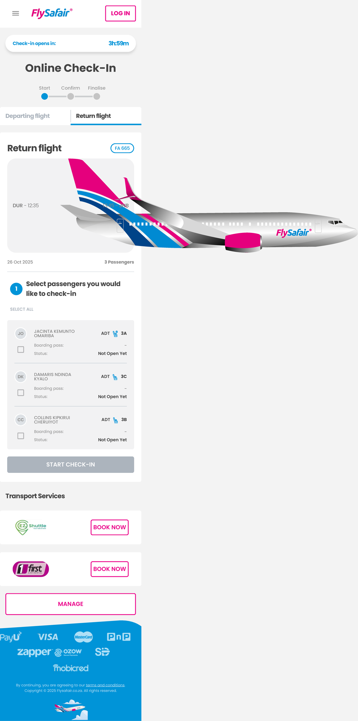 Online Check-In Fly Safair - 3h:59m Online Check-In Return flight FA ...