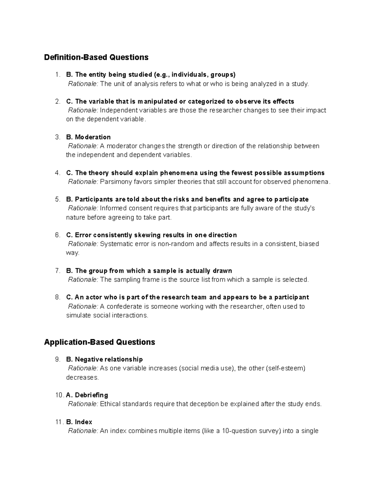 Research Methods Quiz Questions and Answers - Studocu