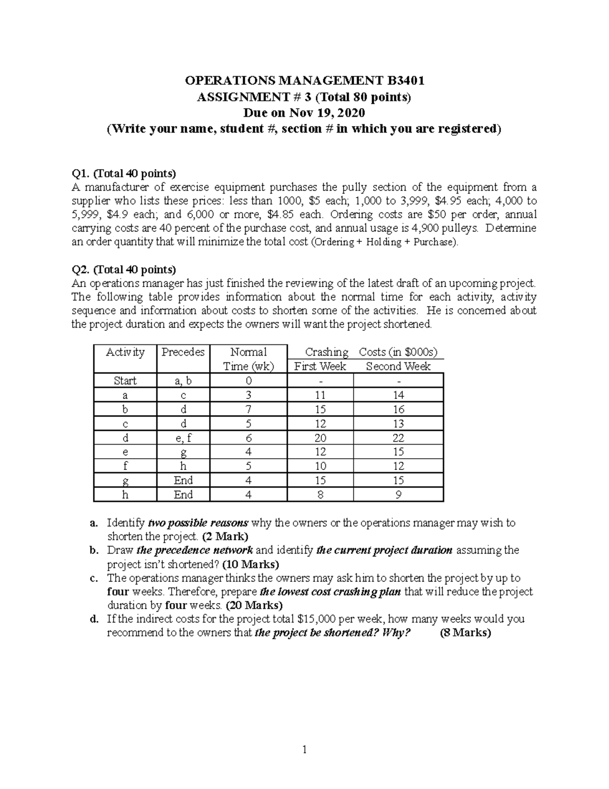 Assignment-3 - Assignment - OPERATIONS MANAGEMENT B ASSIGNMENT # 3 ...