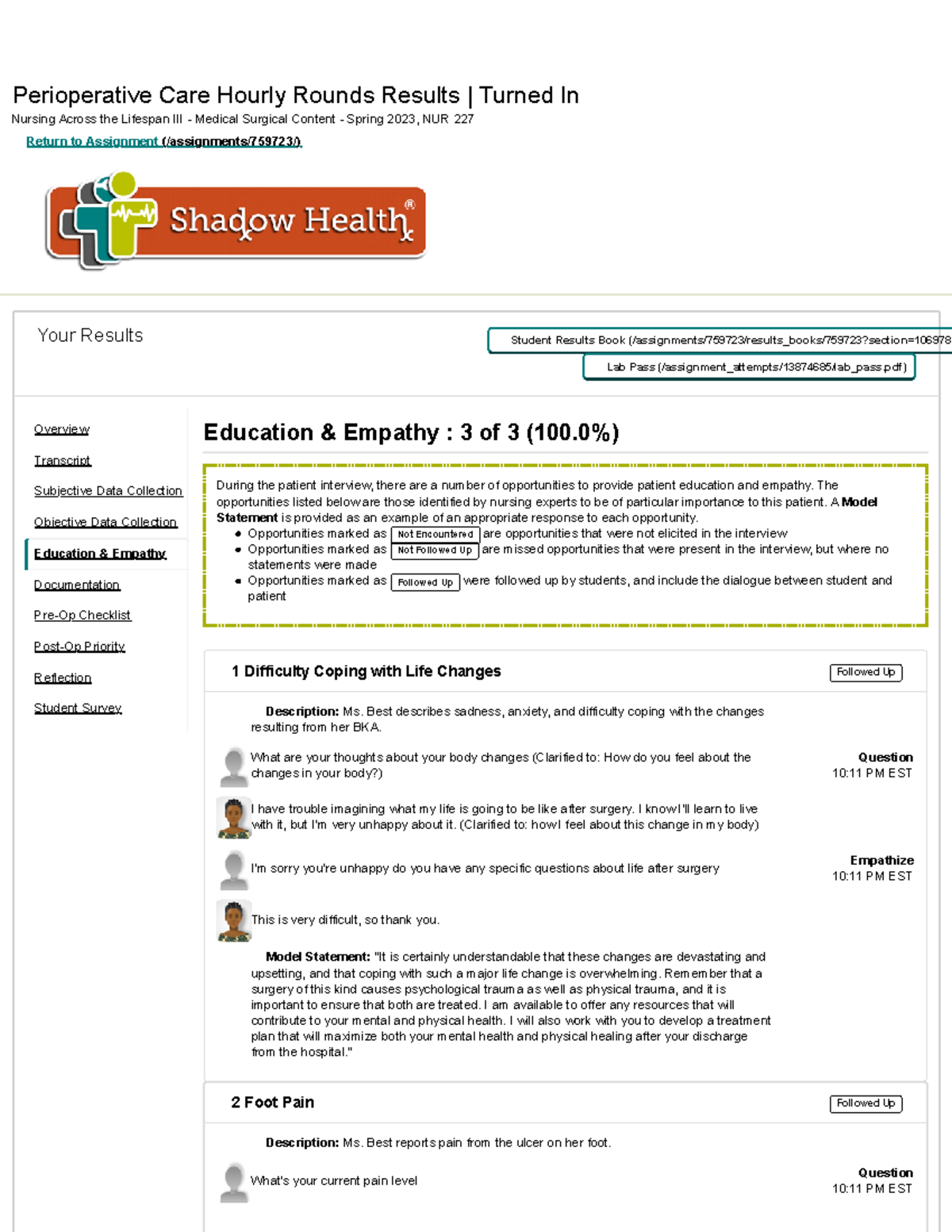 Sonia Best Perioperative Shadow Health education and empathy