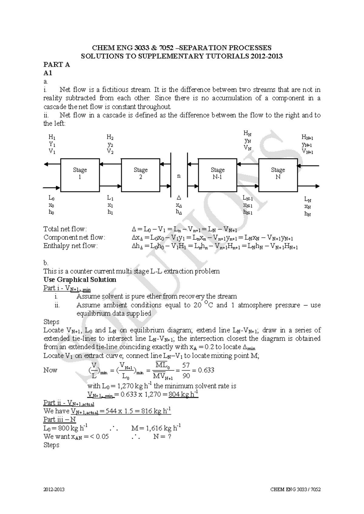 Exam 2012, questions and answers - CHEM ENG 3033 & 7052 –SEPARATION ...