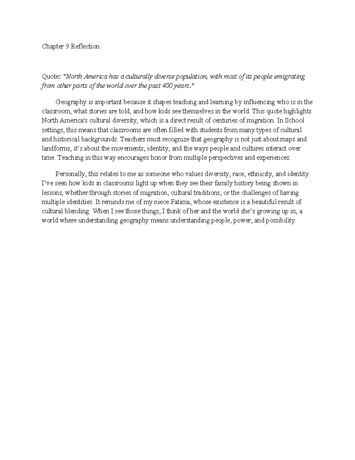 Chapter 9 Reflection: Cultural Diversity in Geography - Studocu