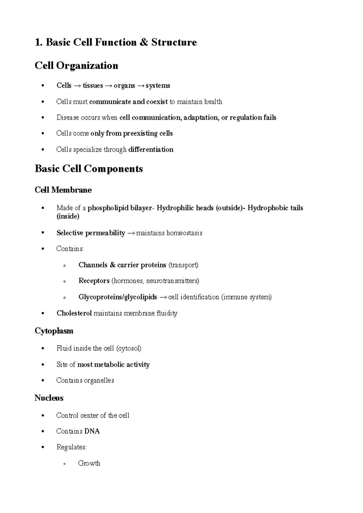 Patho 1: Essential Concepts of Cell Structure and Function - Studocu