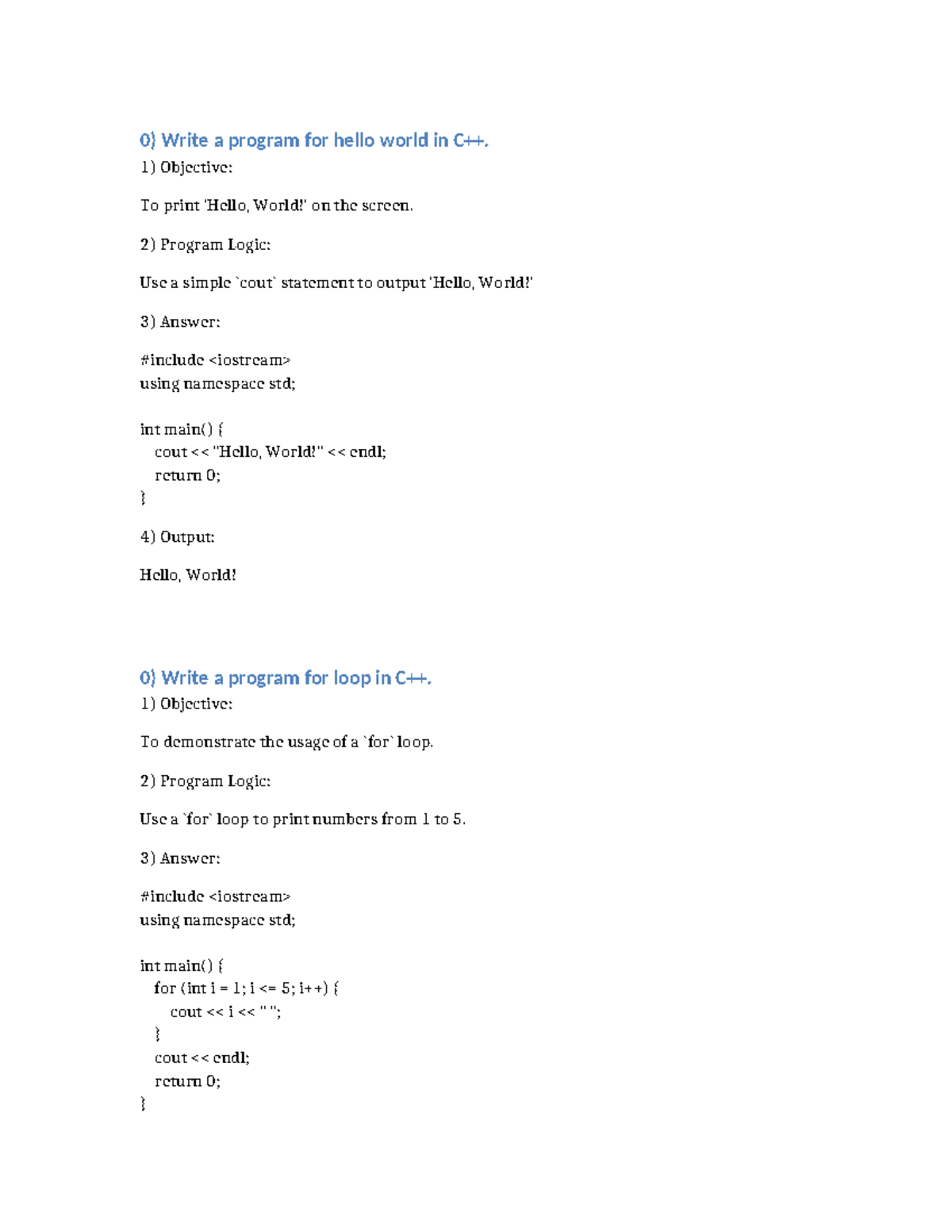 Updated C Programs Solutions - 0) Write a program for hello world in ...