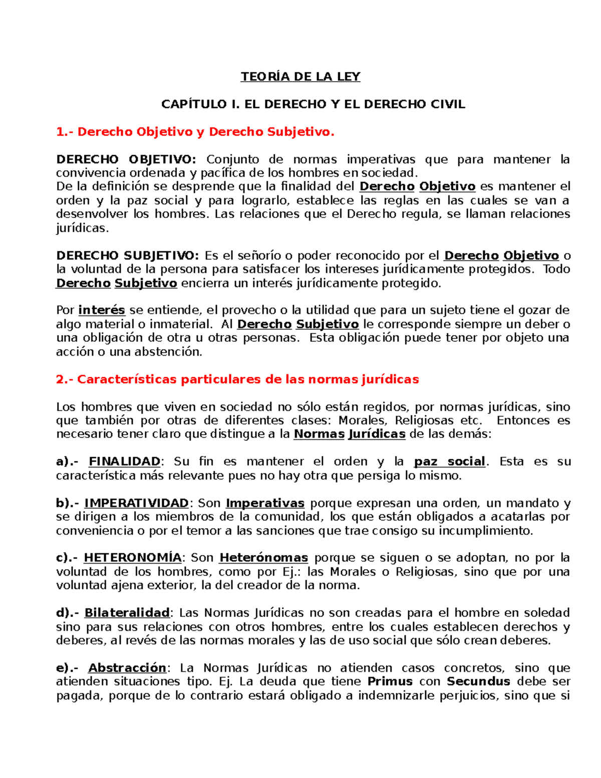 Teoría de la Ley - Capítulo I: Derecho Objetivo y Subjetivo - Studocu
