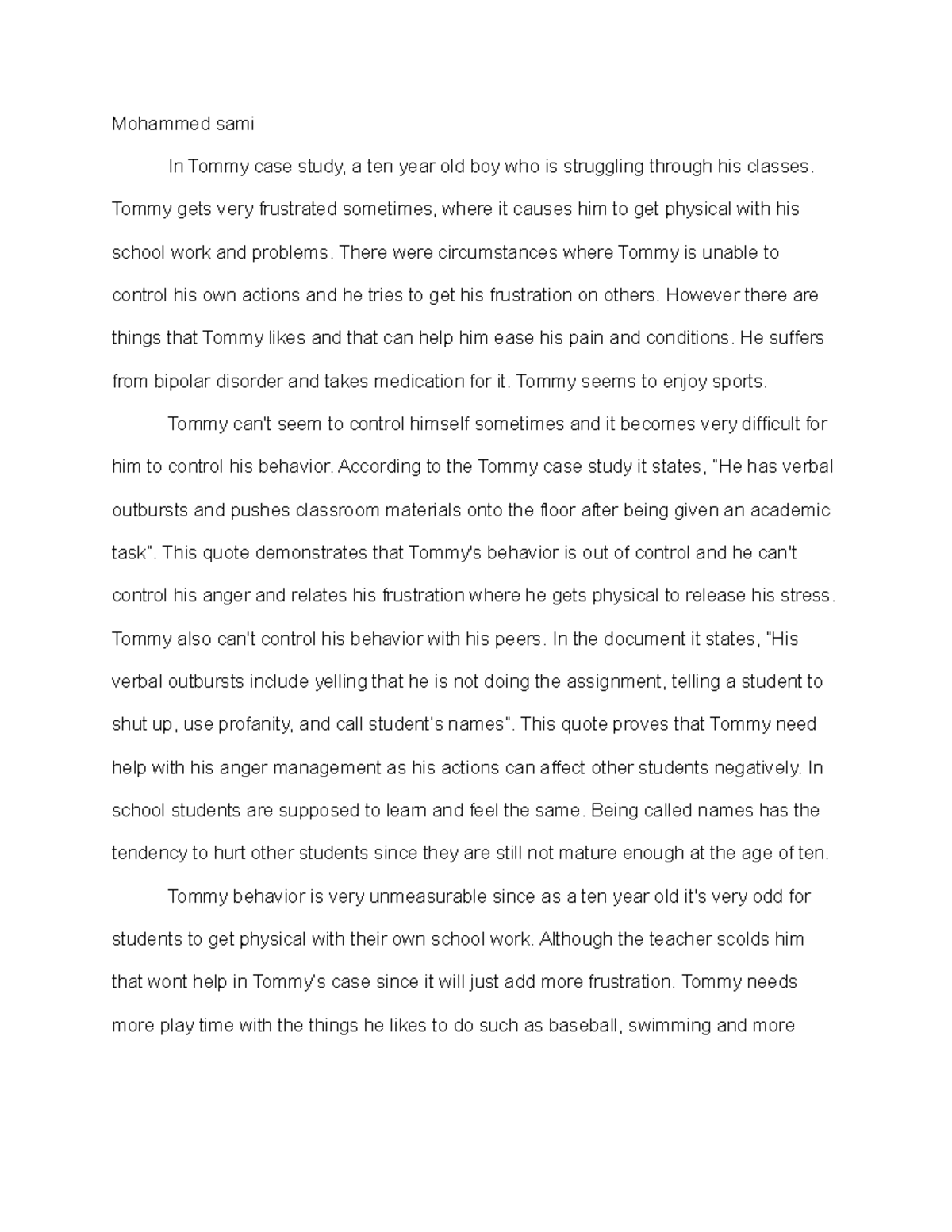 Tommy case study - one of the assignment out of 8 in this class ...