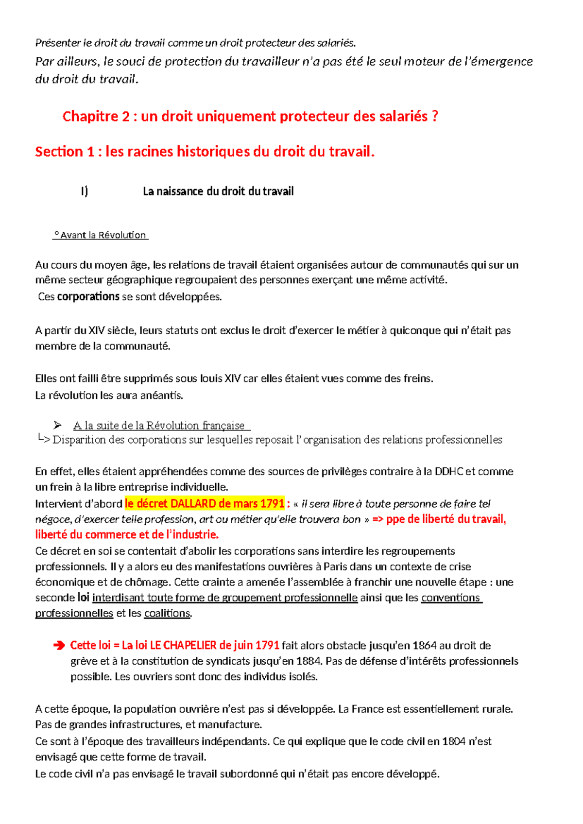 Chapitre 2 : Histoire et Évolution du Droit du Travail (DTR 101) - Studocu
