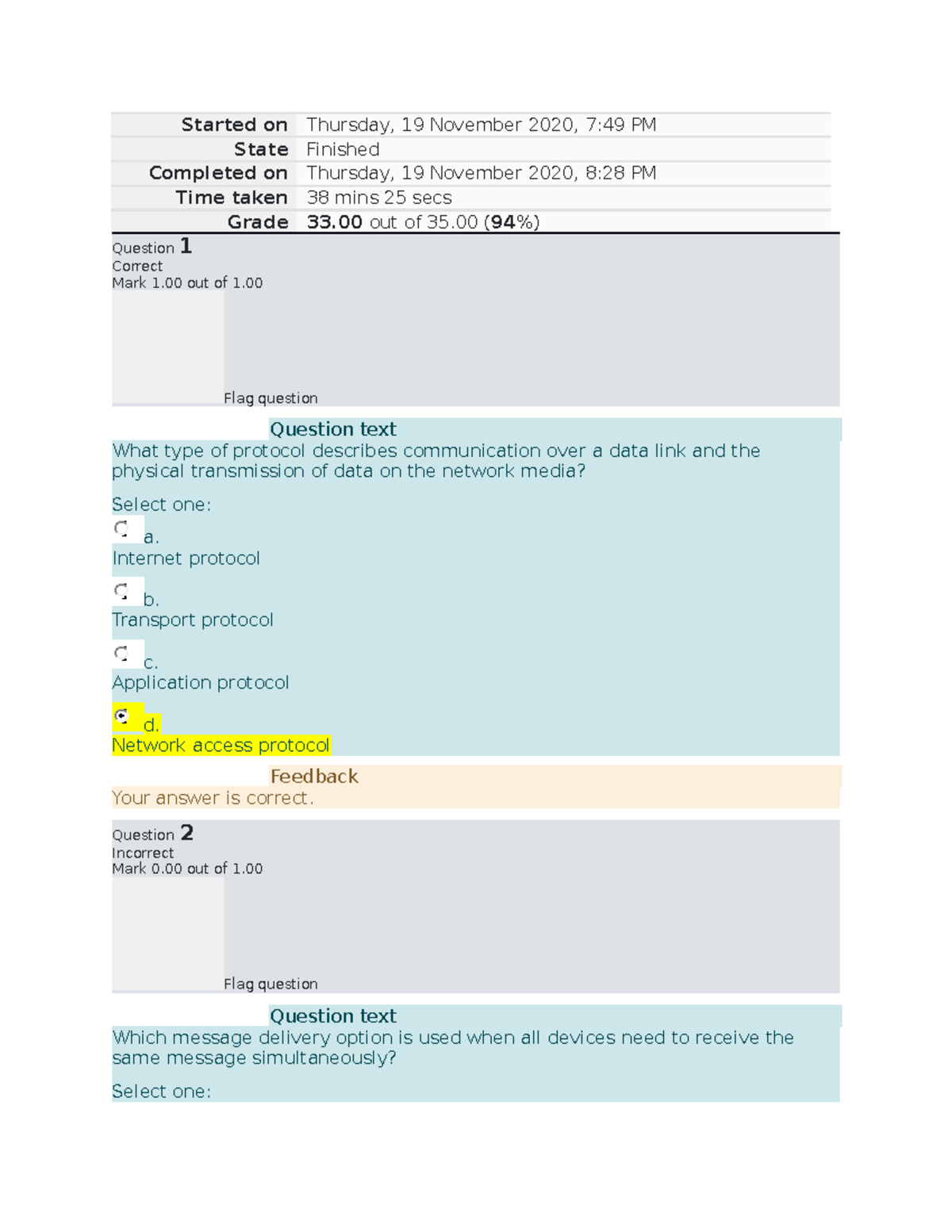 Data Comms 1 Prelim Quiz 2 - Insights and Answers Analysis - Studocu