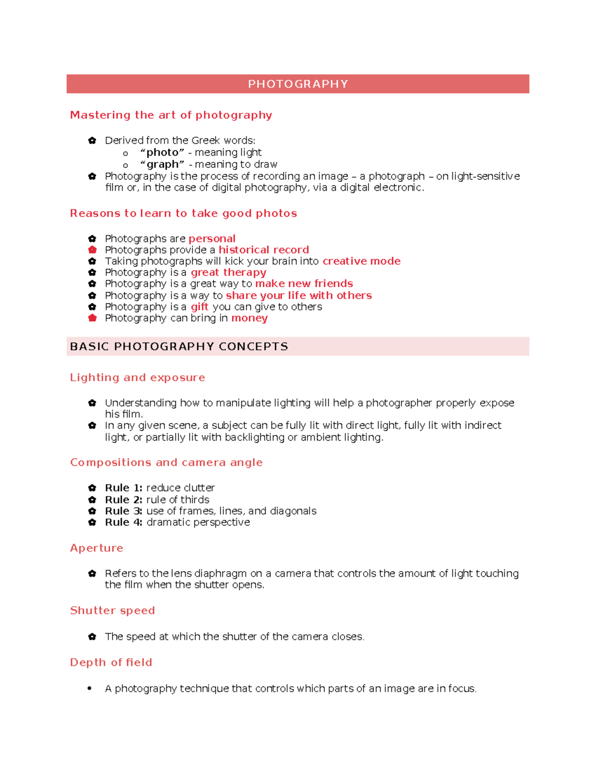 PHOTOGRAPHY Mastering the Art: A Comprehensive Review Guide - Studocu