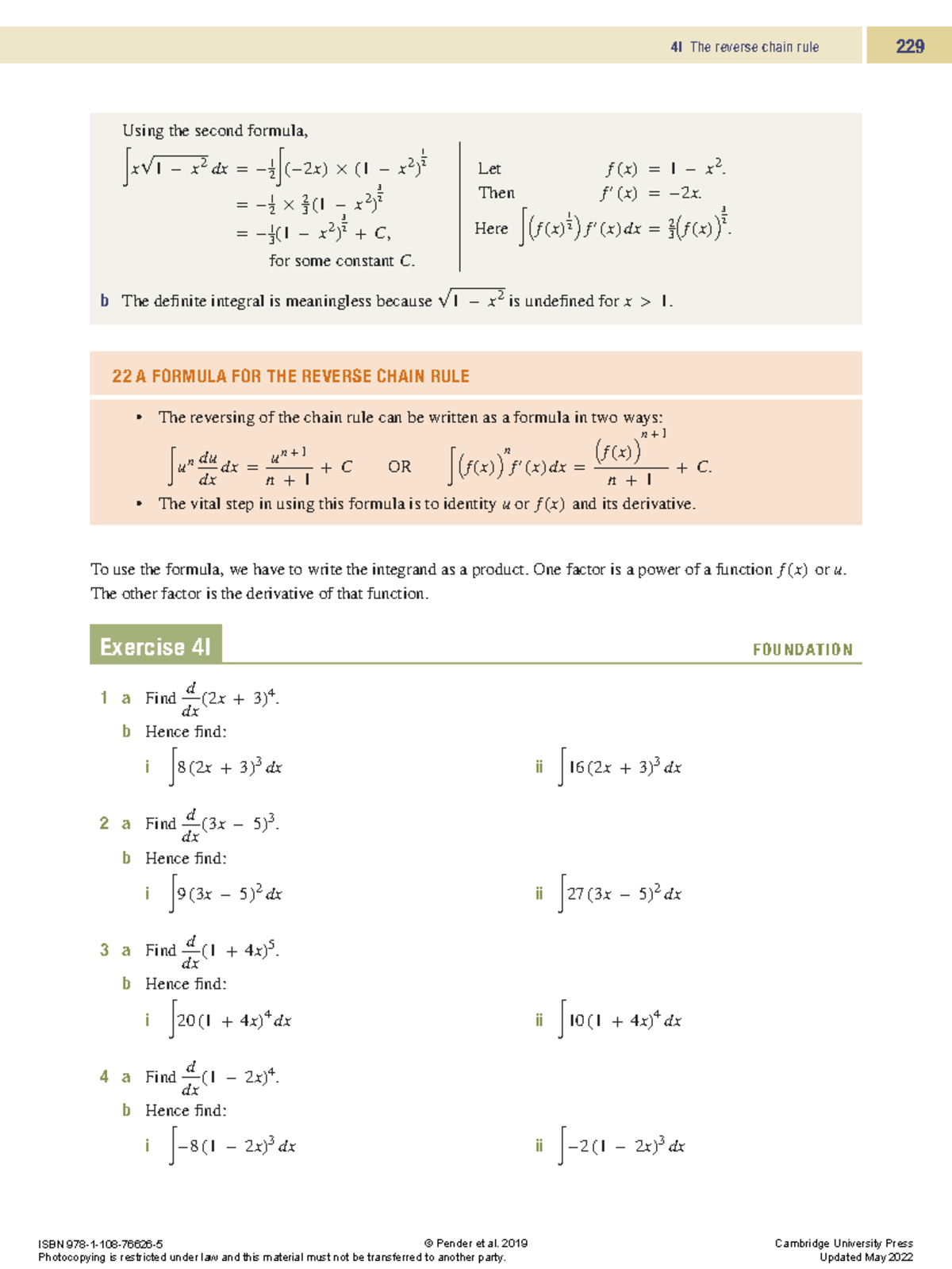 Cambridge 12 Adv Ex 4I: Reverse Chain Rule & Integration Techniques ...