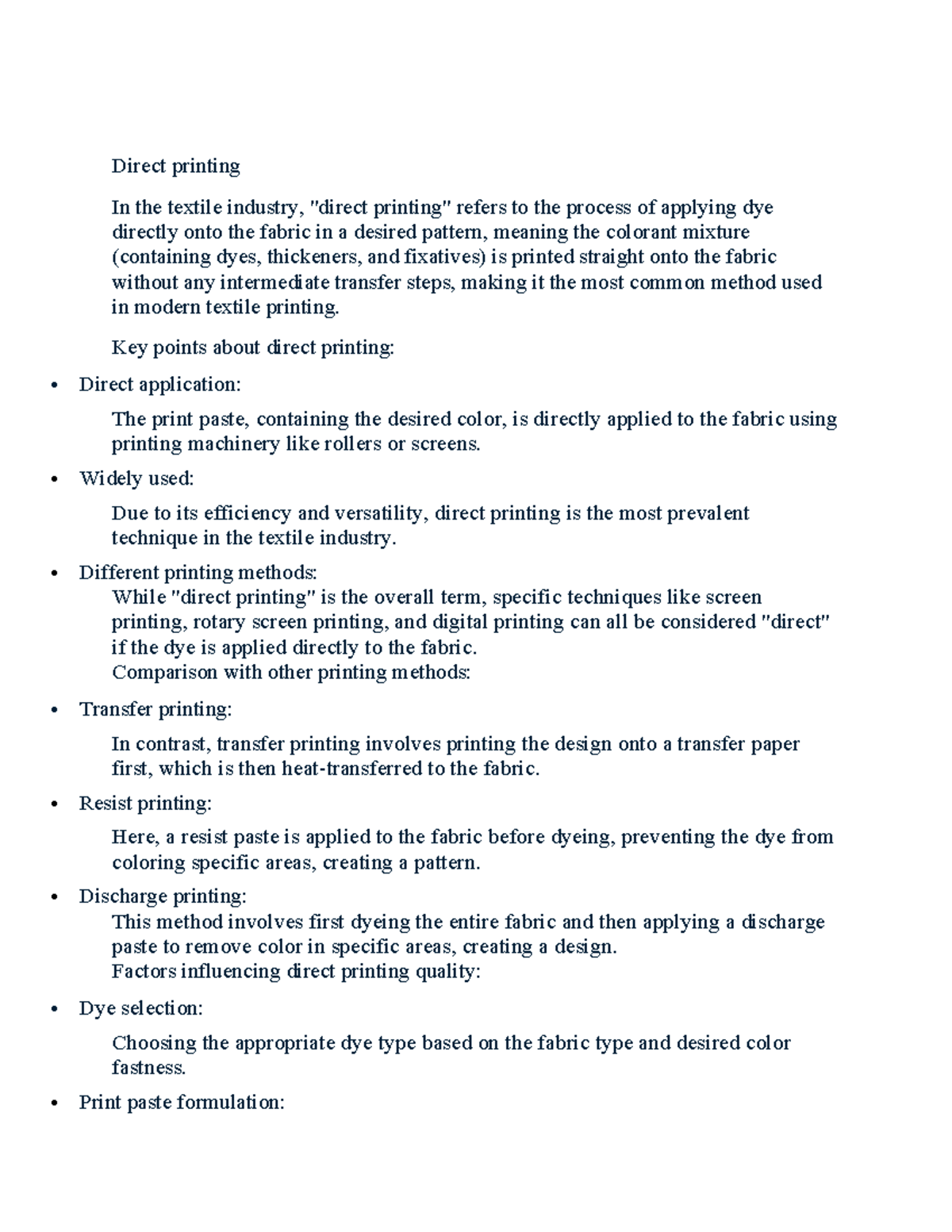 Direct Printing Techniques in Textile Industry - Notes - Studocu