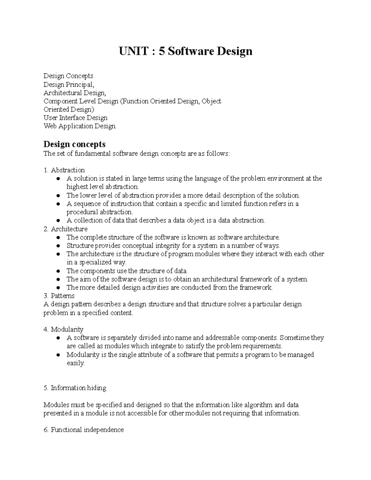 UNIT 5-1: Software Design Concepts and Principles Overview - Studocu