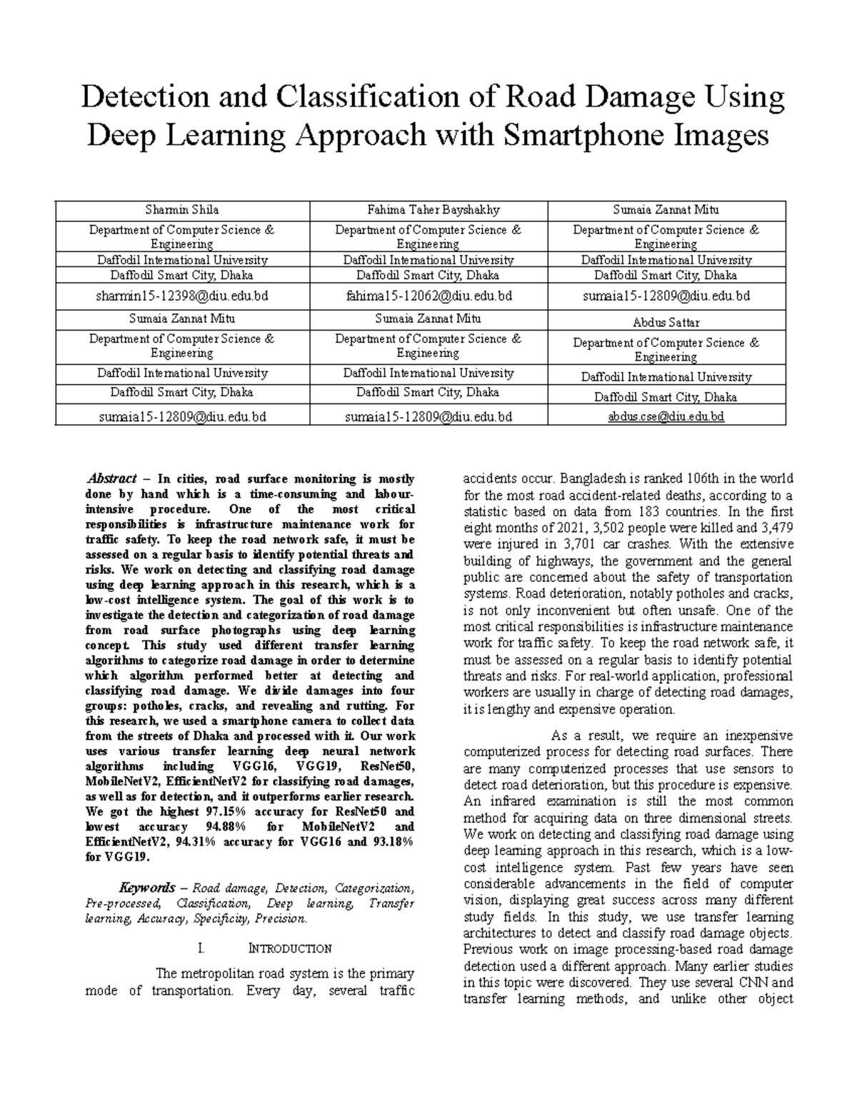 Detection and Classification of Road Damage Using DL Approach (CS-ENG ...