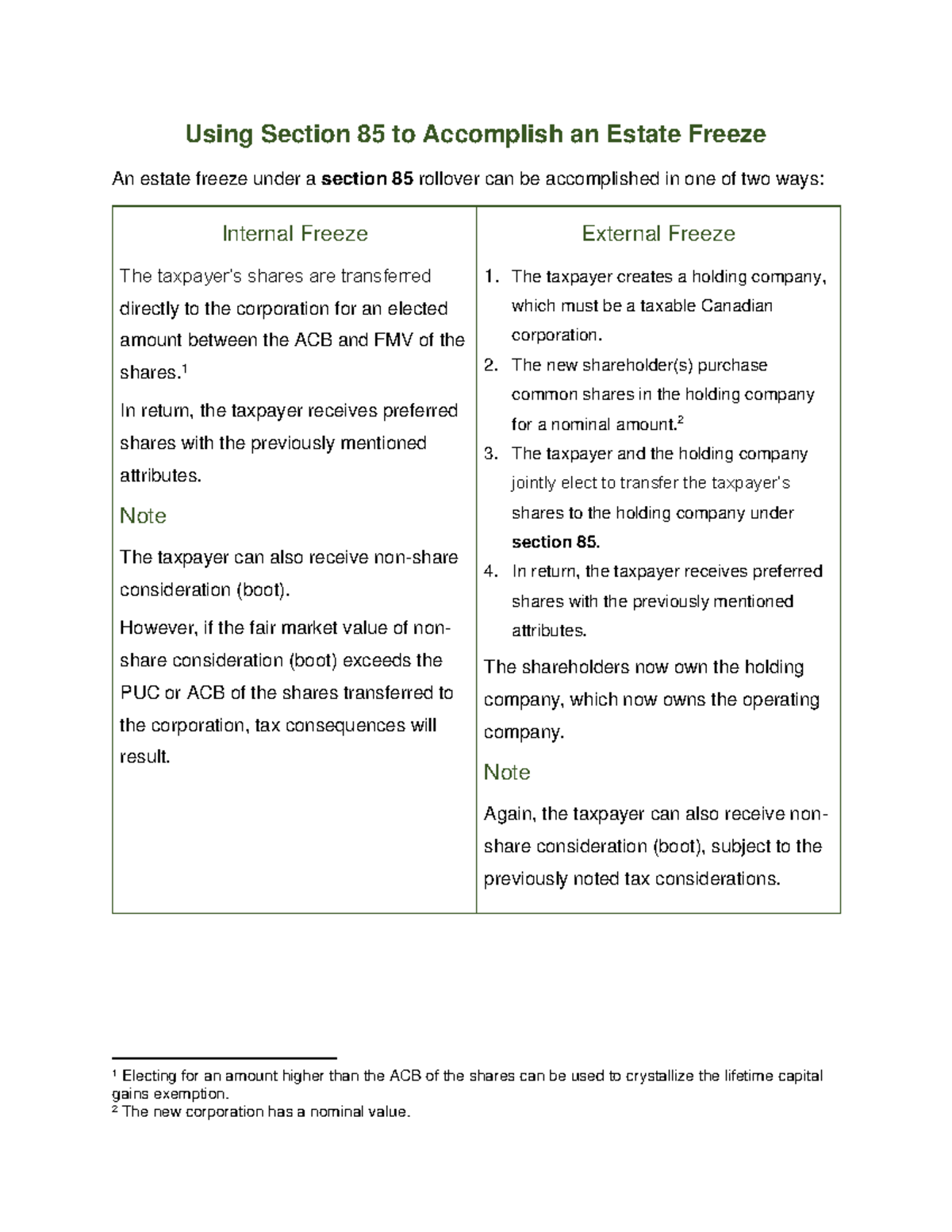 Student bonus notes - 85 for an estate freeze - Using Section 85 to ...