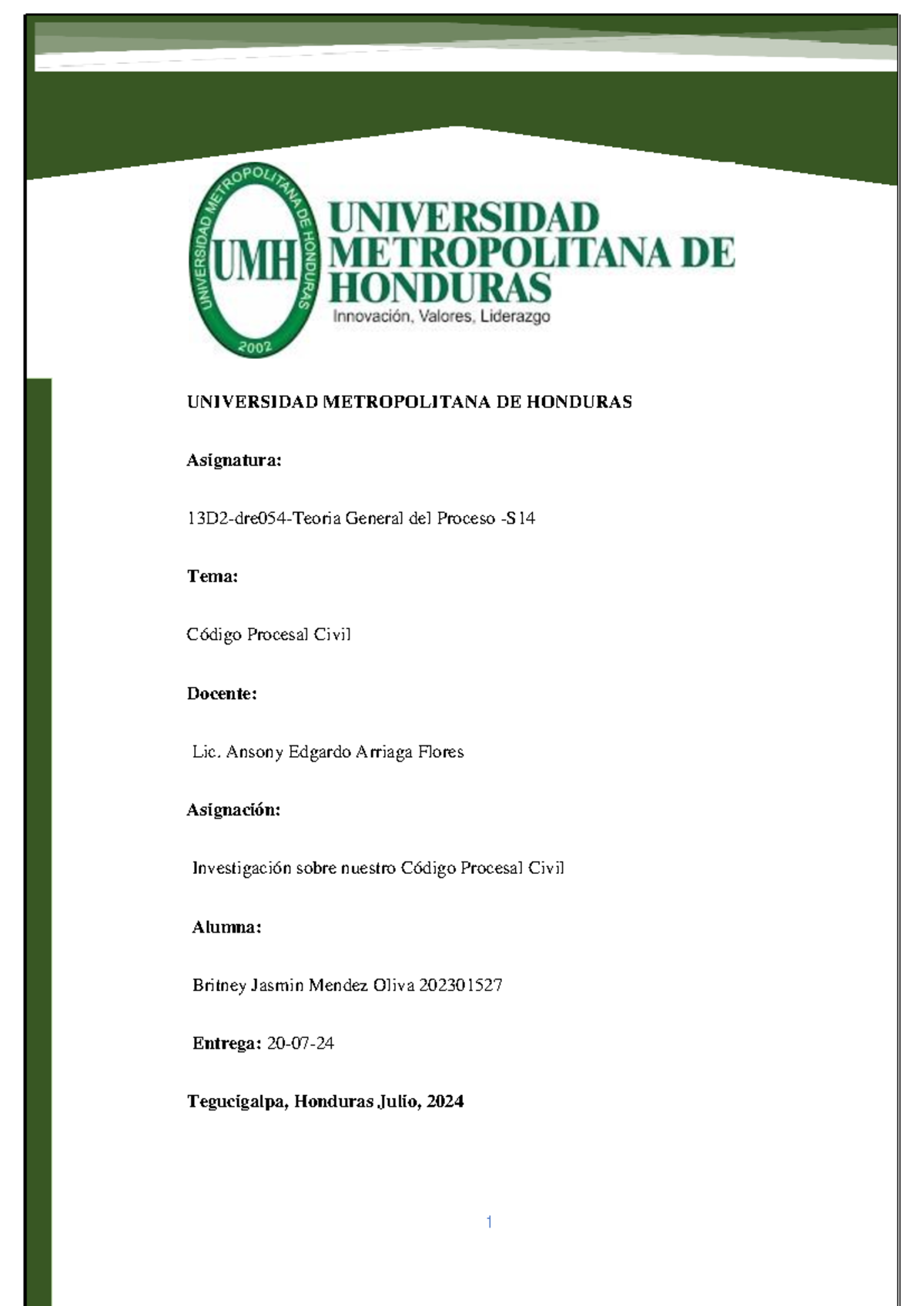 Investigación sobre el Código Procesal Civil - 2023 - Studocu