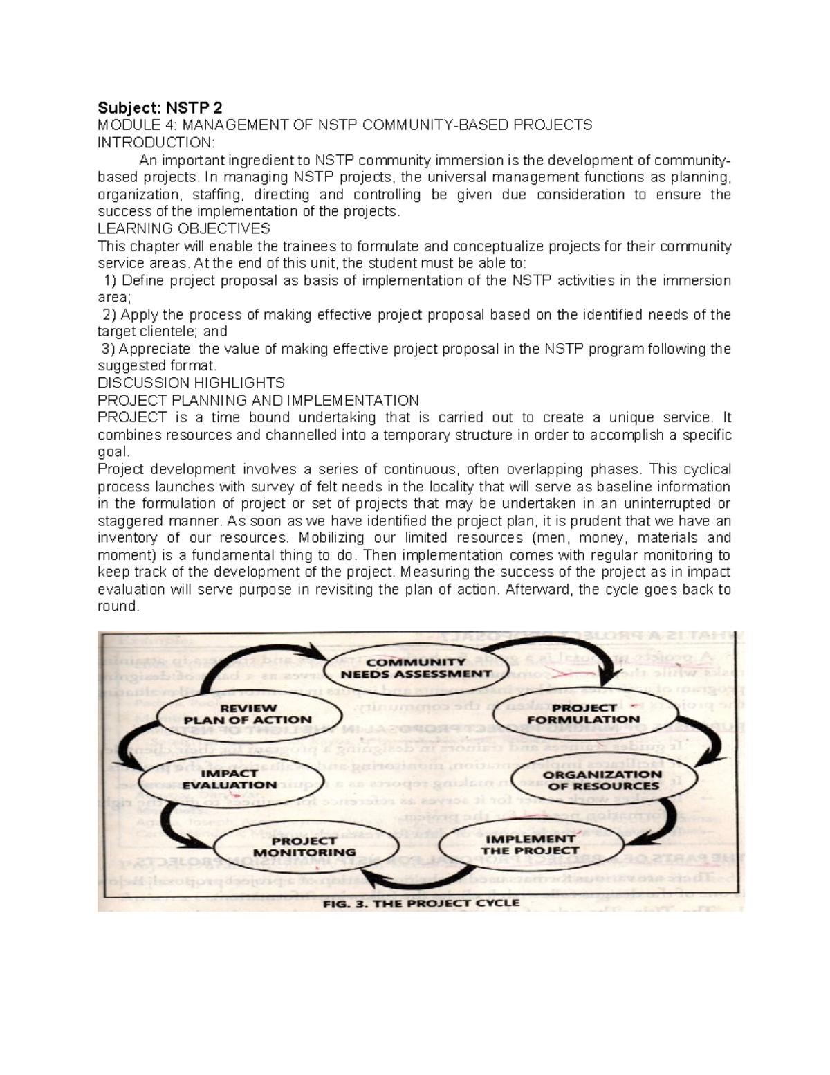 NSTP 2 Module 4: Managing Community-Based Projects - Studocu