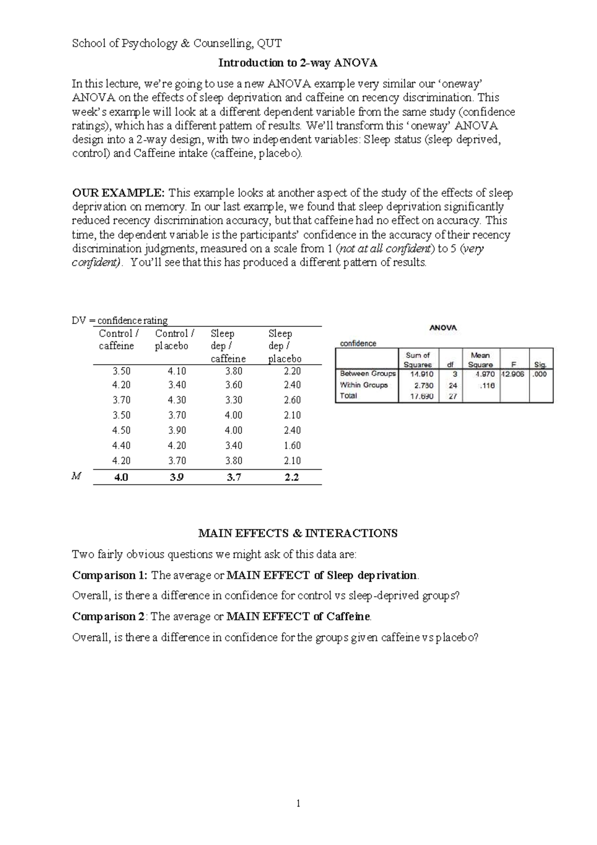 PYB350 Lecture: Introduction to 2-Way ANOVA and Confidence Ratings ...