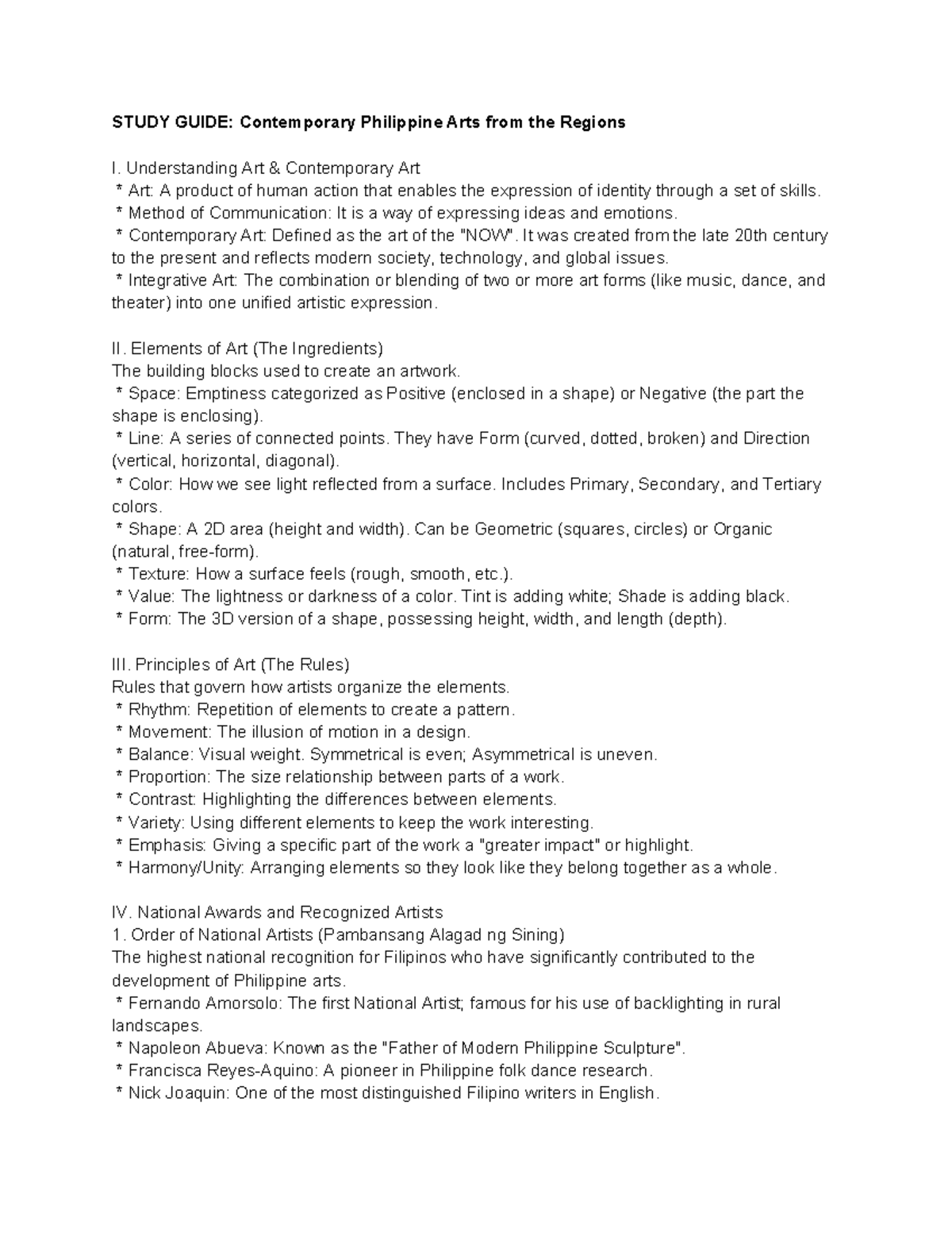 CPAR Study Guide: Contemporary Philippine Arts Overview - Studocu