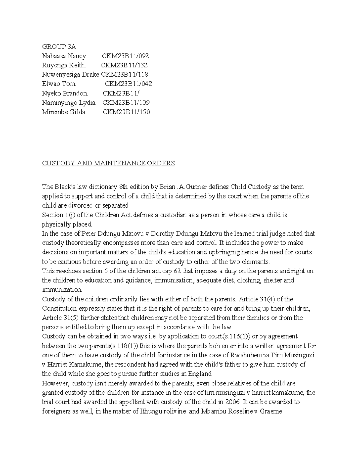 Family Law II (GA3): Custody and Maintenance Orders Explained - Studocu