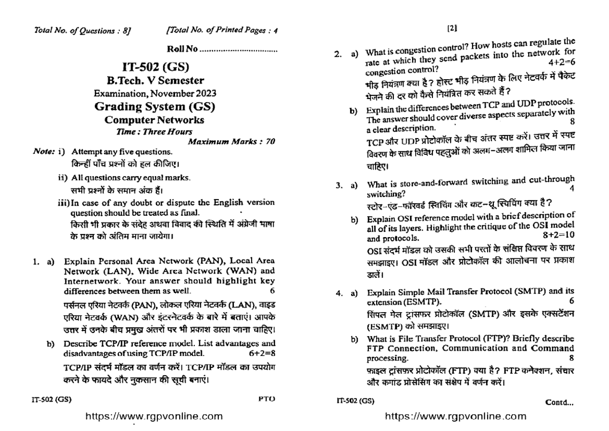 IT 502 Computer Networks: Exam Questions & Key Concepts - Nov 2023 ...
