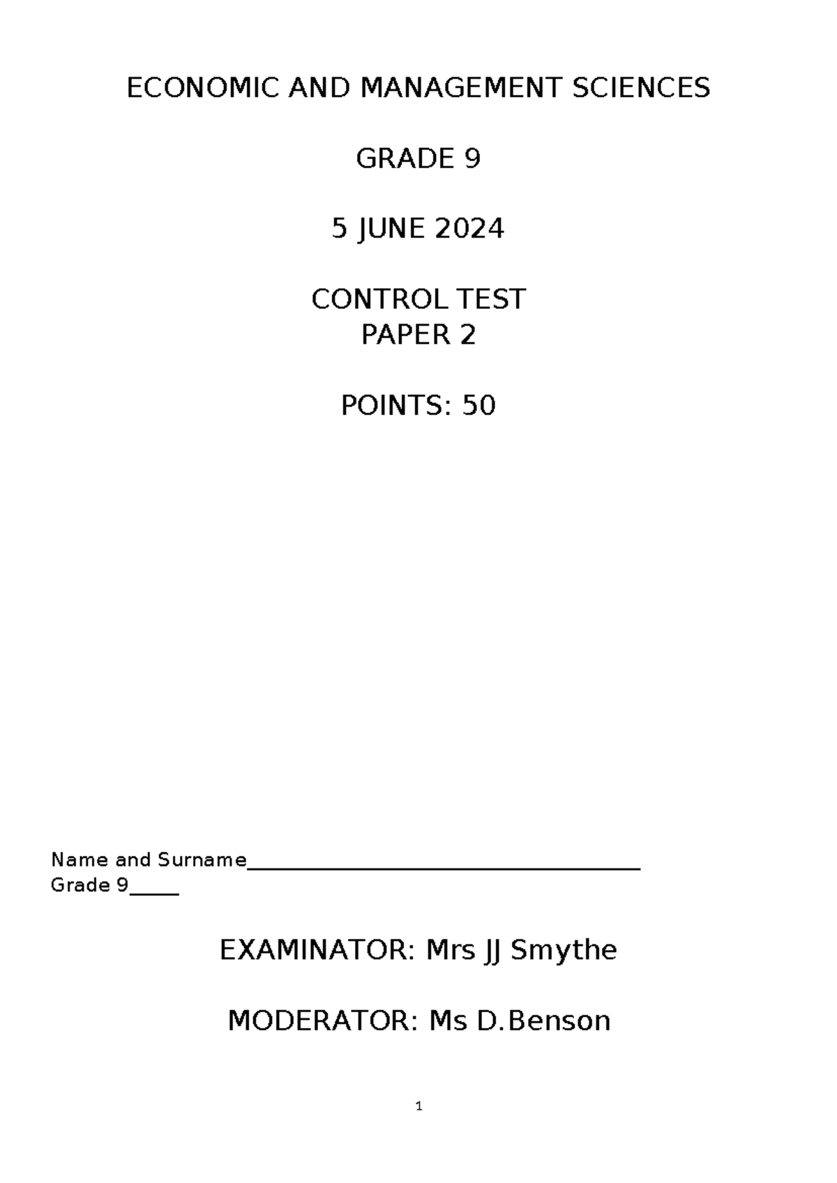 Grade 9 EMS Control Test - Paper 2 (June 2024) - Studocu