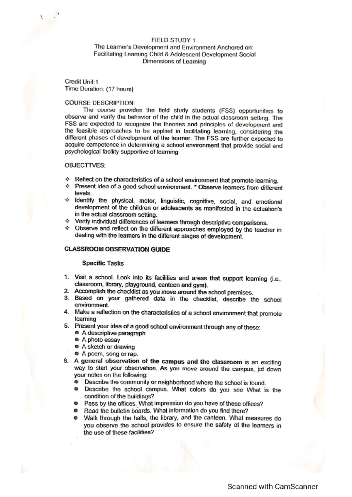 Field Study 1: Observing Child Development in Classroom Environments ...